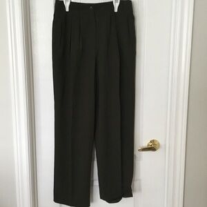 Classic Women’s Pleated Dress Pants - Dark Olive Green- size 14